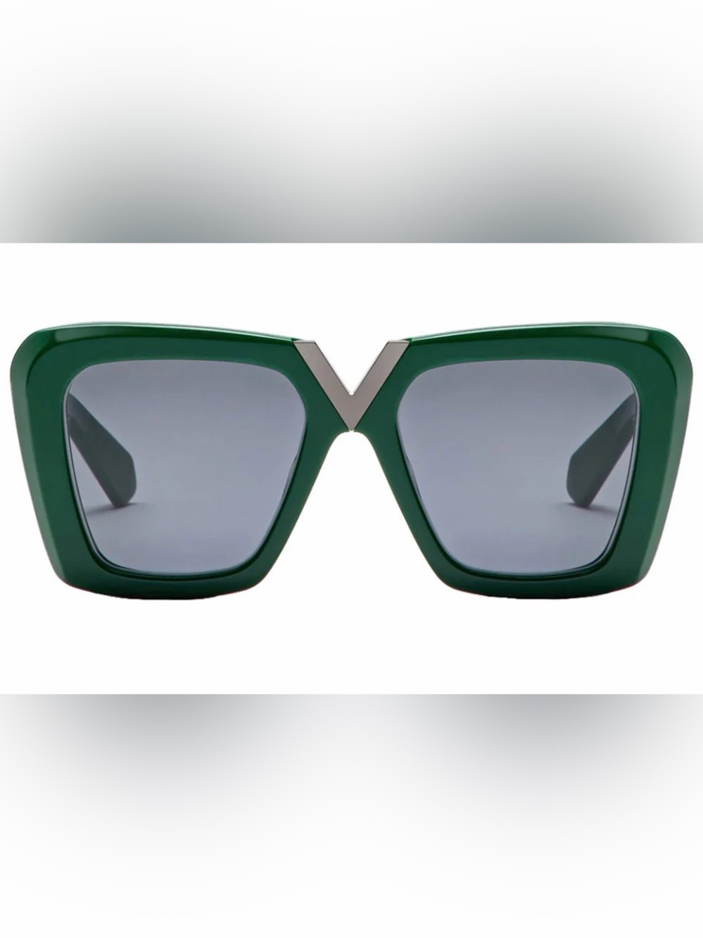 Valentino Dark Green Square Butterfly Sunglasses with Smoke Grey Lenses